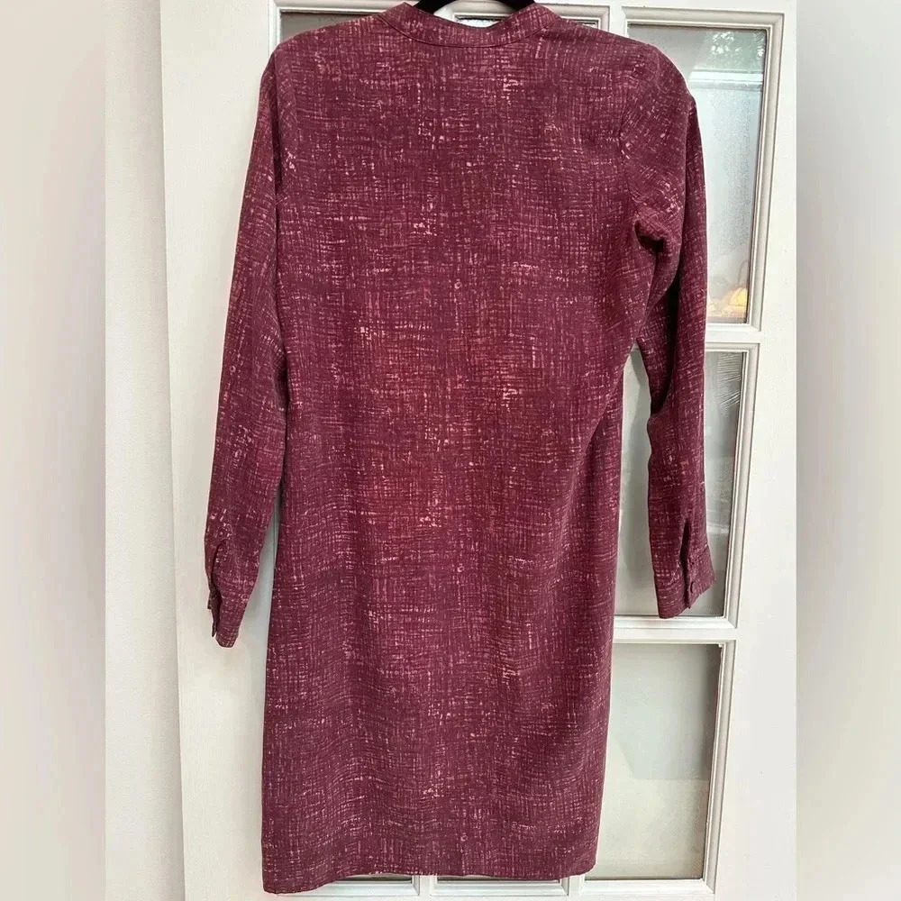 J. Jill Burgundy & Cream Shift Dress 100% Silk Knee Length Long Sleeve Size XS - Picture 3 of 11